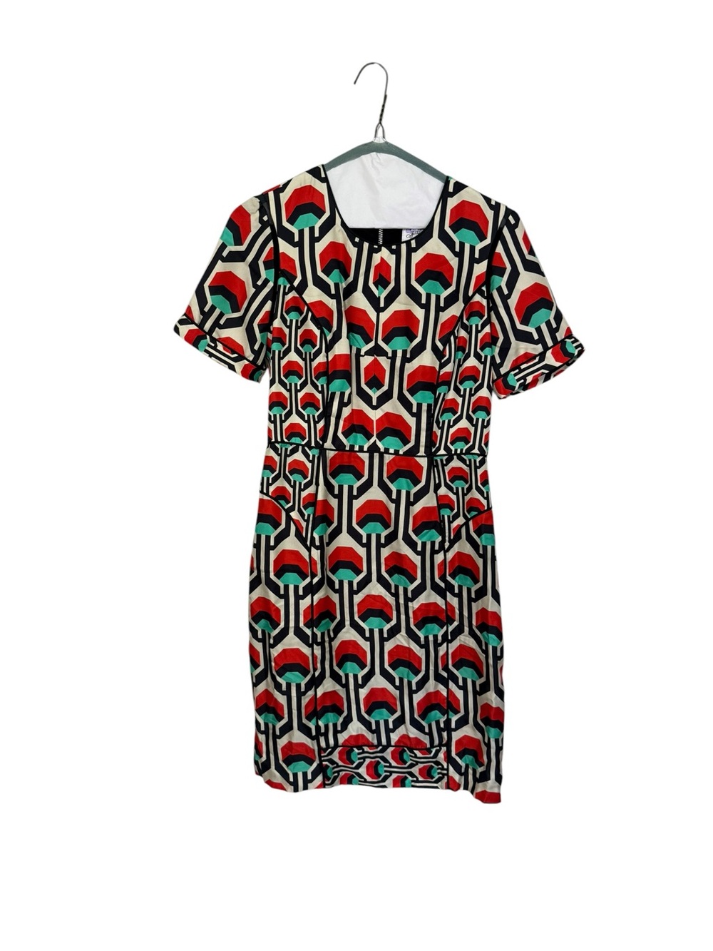 Milly of New York Retro Geo Print Mini Dress in Red, Green, Black & Cream